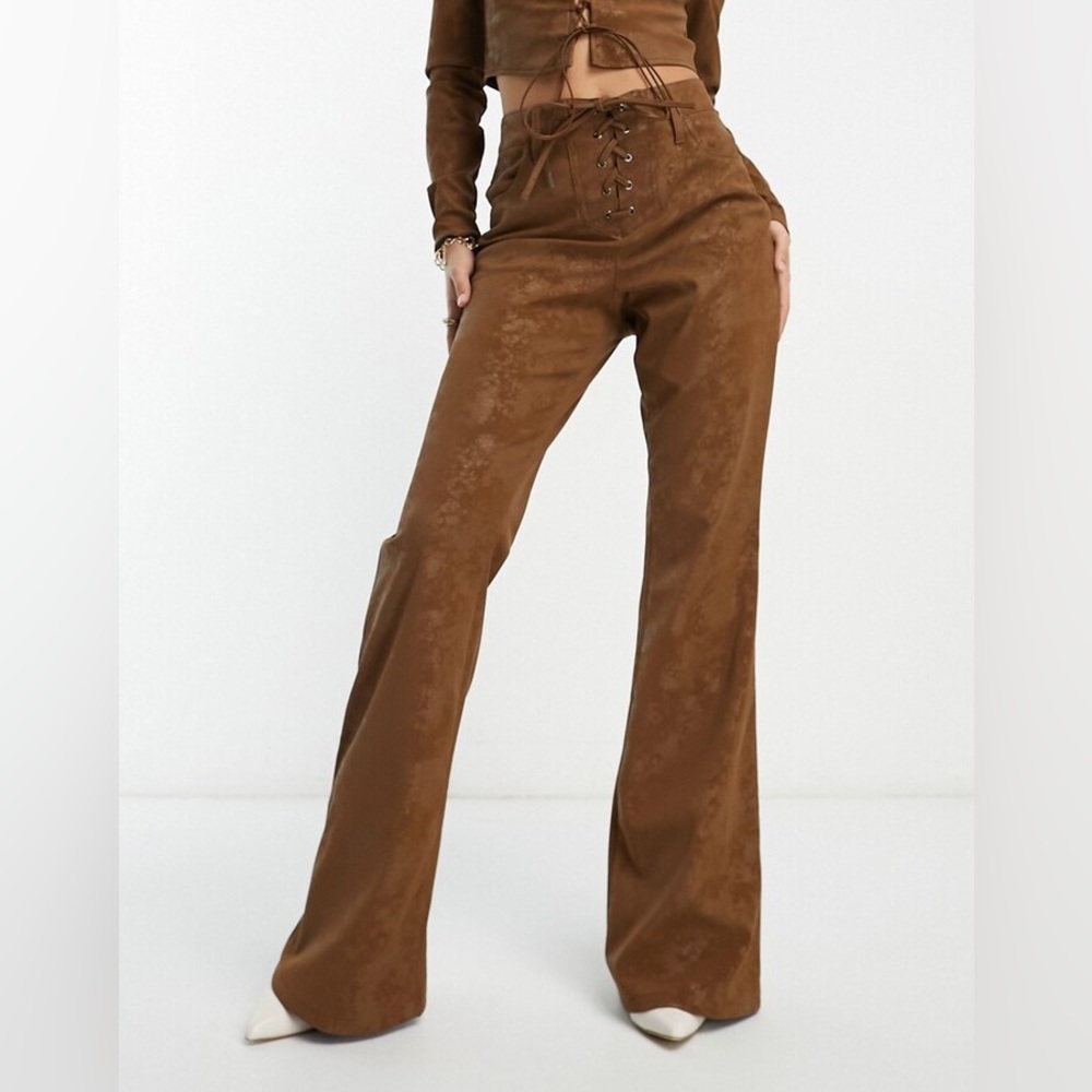 NWT AFRM MILLIE LOW RISE LACE UP FLARE WESTERN ROCK N ROLL PANTS BROWN